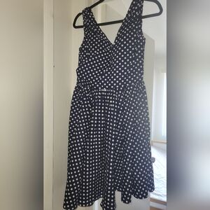 Polka Dot Sleeveless Dress, Navy Blue and White